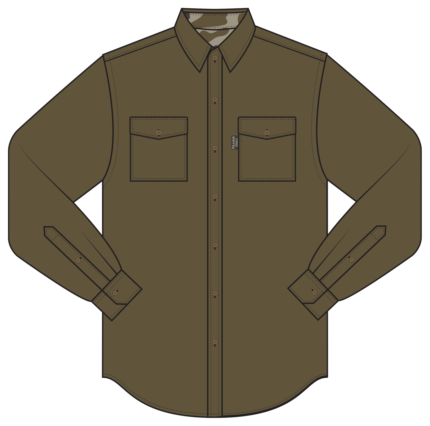 Bottoms Button Down: Traditions Camo Olive
