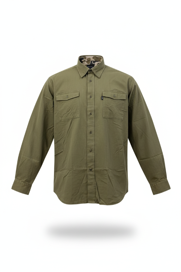 Bottoms Button Down: Traditions Camo Olive