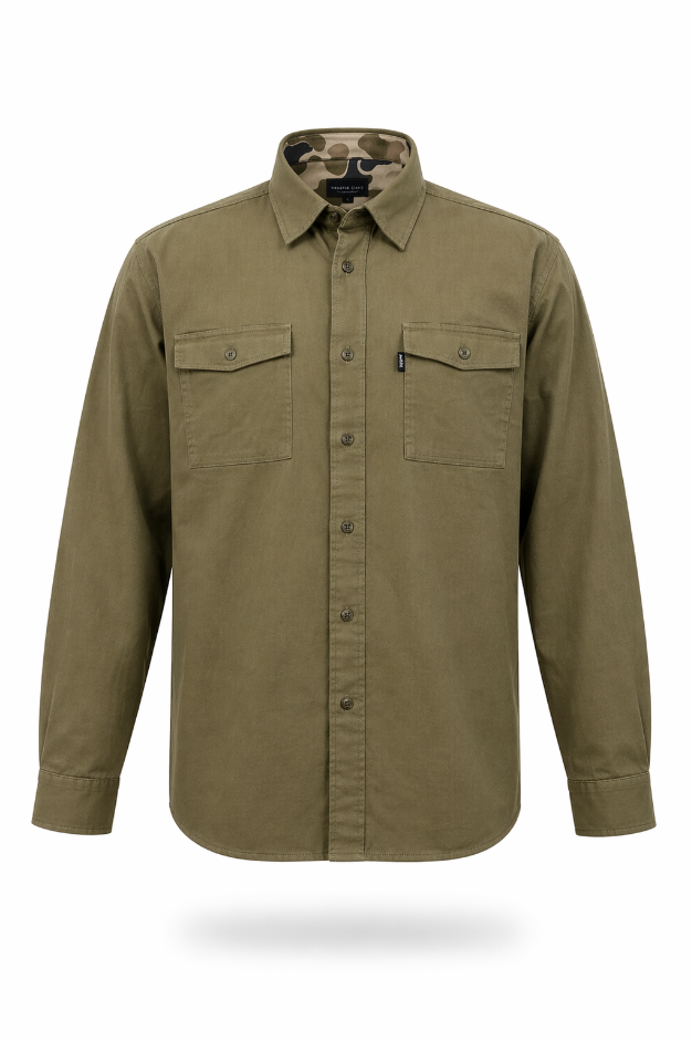 Bottoms Button Down: Traditions Camo Olive