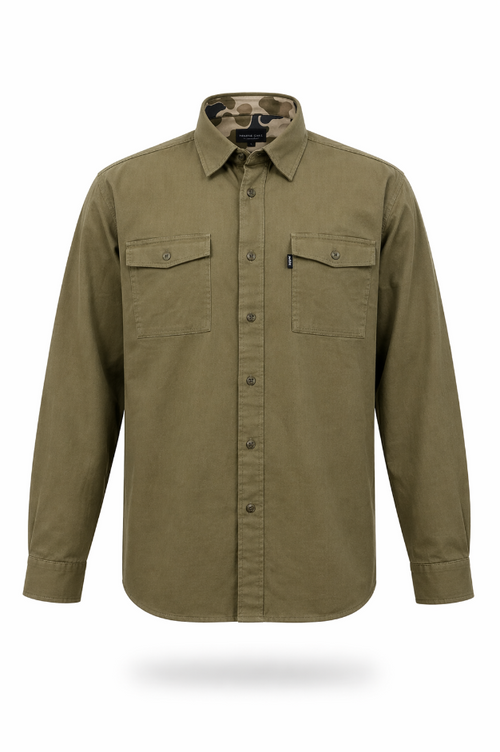Bottoms Button Down: Traditions Camo Olive